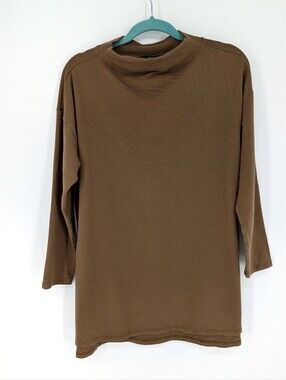 Eileen Fisher Tencel Organic Cotton Funnel-Neck Tunic Top Brown Medium